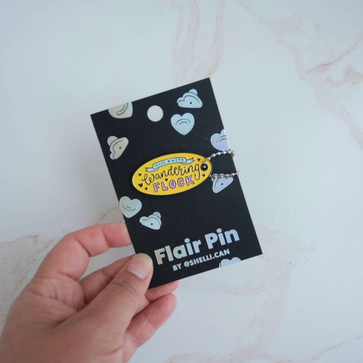 "Made with Wandering Flock" Flair Pin