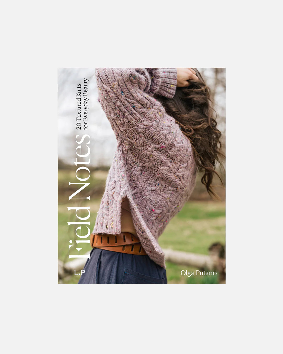 Book cover of "Field Notes" featuring a person wearing a purple cable knit sweater on a white background.